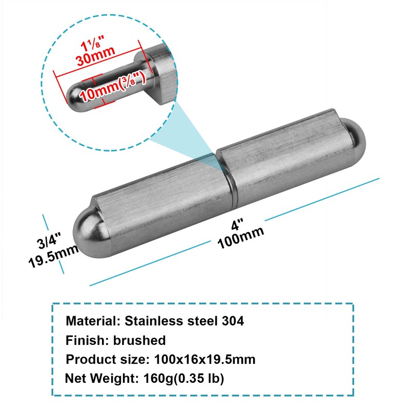 MOUNTAIN_ARK 4 Pack 4" x 3/4" Weld On Bullet Hinges,