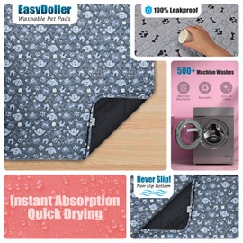 Washable Pee Pads for Dogs - 2 Pcs 28"x40" Blue Superior Reusable Puppy Pet Training Pads - Waterproof Dog Pee Pad Protects Against Urine Leakage Non-Slip Grip Prevents Slipping & Bunching