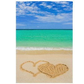 Valentine's Day Sea Sandy Beach with Love Heart Garden Flag 12 x 18 Double Sided Red Romantic Love Blue Sky House Yard Flags Welcome Spring Outdoor Indoor Banner for Party Holiday Home Decorations