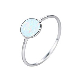 KnSam Women's Ring, Round Opal Created Wedding Rings Women's Silver 925 Silver Engagement Ring Women's Silver Wedding Ring Made of Silver Wedding Rings White, Silver, Artificial opal.