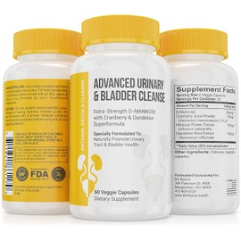 Advanced Urinary Tract Health & Bladder Support Supplement - Detoxifying Strength D-Mannose & Cranberry Natural Fast Acting UT Cleanse- Restore Control & Balance - 60 Capsules