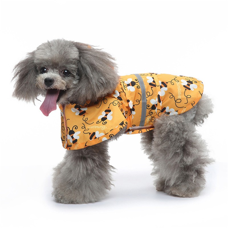 Dog Raincoat Reflective Breathable Lightweight Bee Pattern Puppy Rain Jacket