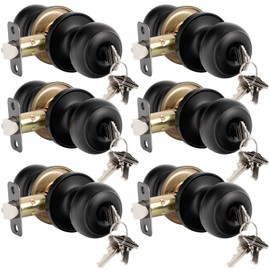HOSOM 6 Pack Door Knob with Lock and Key, Keyed Entry Door Knob, Exterior and Interior Door Lock for Front Door Door Handle for Bedroom and Bathroom, Matte Black