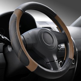 Unique-Compatible with Jeep Steering Wheel Cover, Premium Leather Car Steering Wheel Cover with Custom Design,for Jeep car Accessories of Non-Slip, Breathable, Comfortable. (for Wrangler-brown1)