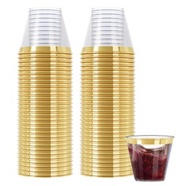 R-kay 100 Pack Gold Plastic Cups For Party - Plastic Cups 9 oz - Party Cups Disposable - Premium Heavy Duty Gold Cups - Disposable Wine Glasses For Wedding - Plastic Wine Glasses/Disposable Cups
