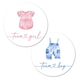 Clothes Team Girl, Team Boy Gender Reveal Stickers - 40 Labels (20 of Each Design)