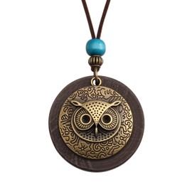 Bjesinmo Wooden Necklaces for Women Owl Pendant Leather Choker Necklace Costume Jewelry for Women Necklaces Chunky Hippie Accessories