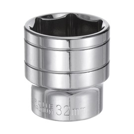 sourcing map 6-Point Socket 1/2" Drive 32mm Metric 1.7" Length 45# Steel Shallow Sockets Full Polishing Short Chrome Sockets for Car Repair Mechanical Maintenance Home Use