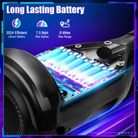 Self Balancing Scooters with Bluetooth & Corlorful LED Lights, Gifts for Kids & Girls & Boys, for All Ages (Black)