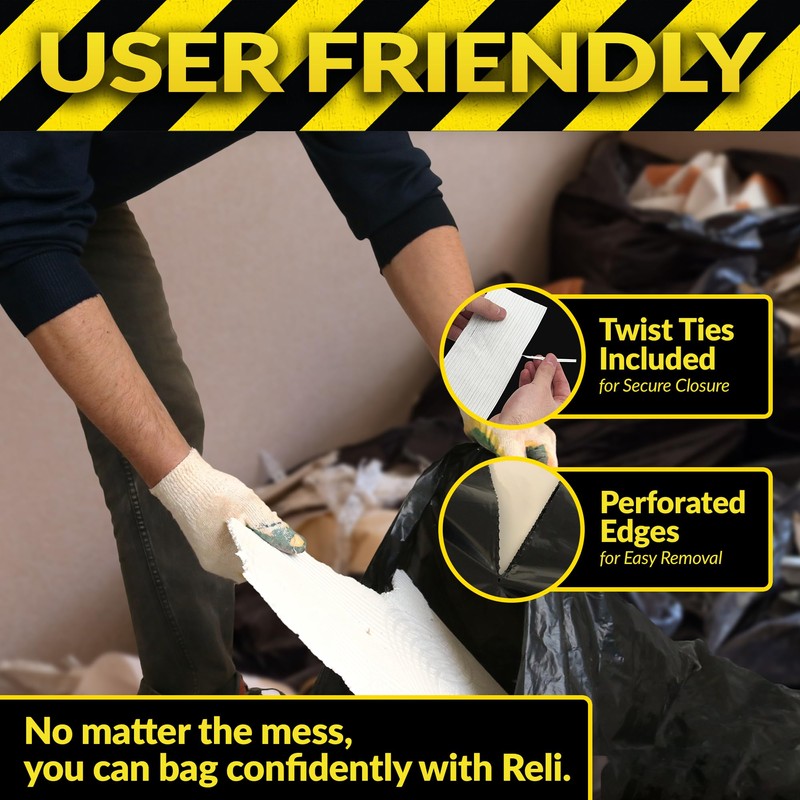Reli. Contractor Garbage Bags 55 Gallon | 40 Trash Bags