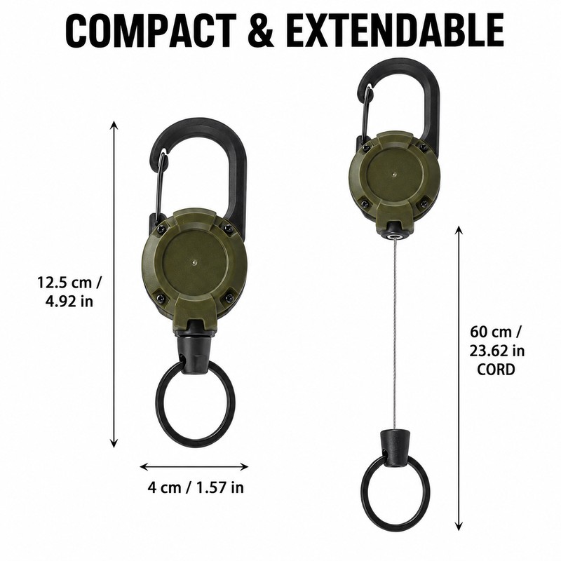 Heavy-Duty Retractable Keychain Carabiner with 23.62-Inch Steel Wire Reel
