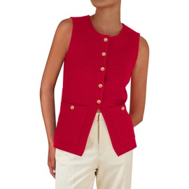PRETTYGARDEN Women's 2025 Summer Sweater Vest Sleeveless Knit Cardigan Button Down Tank Tops Trendy Business Casual Outfits (Red,XX-Large)