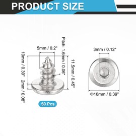 uxcell M5 x 10mm (50 Pack) Flat Round Socket Head Screws, Stainless Steel Self Tapping Full Thread Hex Socket Cap Screws Bolt for Wood Furniture