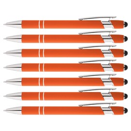 Rainbow Rubberized Soft Touch Ballpoint Pen with Stylus Tip is a stylish, premium metal pen, black ink, medium point. Box of 7 (ORANGE)
