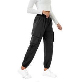 COPYLEAF Womens Parachute Cargo Pants with Pockets Quick Dry Hiking Pants Lightweight Water-Resistant Baggy Joggers(Black XS)