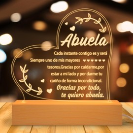 Yopyame Spanish Grandma Birthday Gift - Regalos para Abuela Engraved Acrylic Heart Night Light with Base Mother's Day Gifts for Grandma in Spanish Idea Gifts for Abuela from Granddaughter Grandson