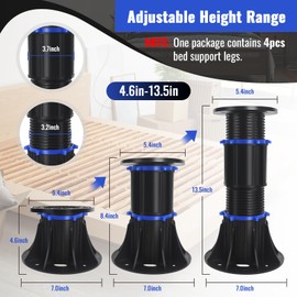 YHK 4PCS Adjustable Height Bed Support Legs 4.6-13.5 inch, Bed Frame Support Legs for Bed Slat, Bed Support Reinforcement Parts Bed Frame Support Replacement