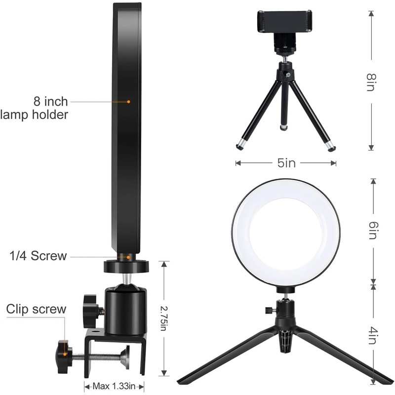 MACTREM 2 in 1 LED 6" Ring Light with Tripod