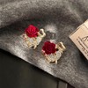 6 Pcs Mini Rose Metal Hair Clips Red Rose Rhinestone