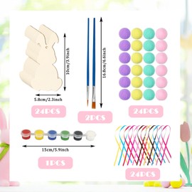 KSVFTB 80 Piece Set Easter Crafts, Easter Crafts for Kids, DIY Wooden Easter Bunny Decorations Kit Unfinished Easter Rabbit Hanging Decorations Arts &Crafts for Kids Easter Gifts Home Decor