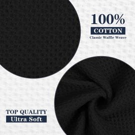 HYER KITCHEN 100% Cotton Waffle Weave Kitchen Dish Towels, Super Soft Absorbent Quick Drying Cleaning Towel, 12x12 Inches, 6-Pack, Black