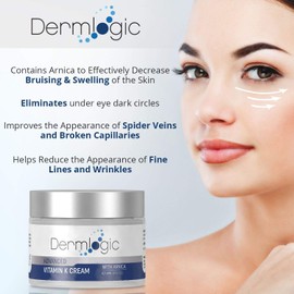 Dermlogic Vitamin K Cream- Moisturising Bruise Healing Formula. Dark Spot Corrector for Bruising, Spider Veins & Broken Capillaries. Reduces Under Eye Dark Circles, Fine Lines, Puffiness, Wrinkles with Arnica