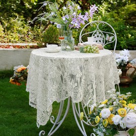 OUZHUHUI Lace Embroidered Tablecloth. Square Lace Vintage Tablecloth Dustproof Table Protector for Kitchen Dining Room Party Banquet Home Picnic Wedding Decoration (Creamy White 53×53 inch)