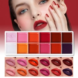 Lip Palette - Eye Shadow Palette Makeup - 12 Colors High-Pigmented Hydrating Kit Long-Lasting Waterproof Lip Gloss Vibrant Shades for Teens Travel Girls