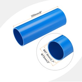 MECCANIXITY 3 Inch PVC Rigid Tube Round Pipe Hardware Tubing 67.8mm ID 75mm OD 20cm/8" Length Blue High Impact for Water Pipe