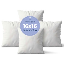 BLUSPEAR Set of 4, 16x16 Pillow Inserts | Machine Washable, Virgin Hollow Fiber White Throw Pillows for Couch and Bed | Decorative Throw Pillow Insert for Couch and Living Room - Hypoallergenic