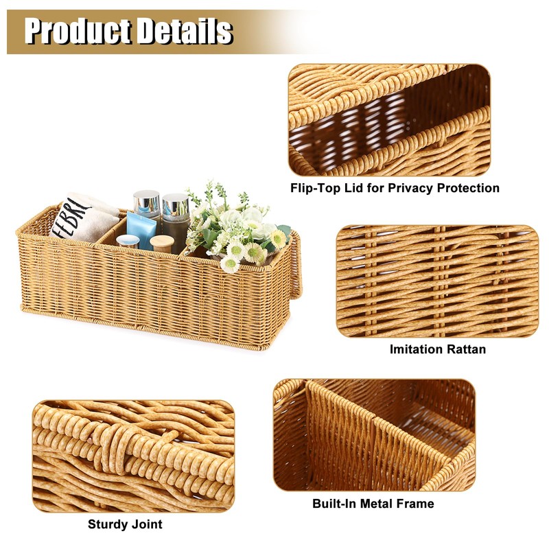 Sumnacon Wicker Storage Basket with Lid, Rectangular Narrow Baskets for