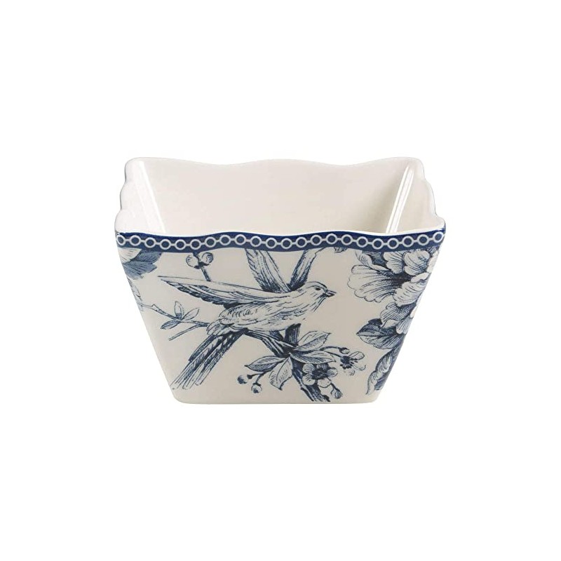 222 Fifth Adelaide Blue and White Appetizer Bowl, Square