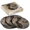 4 x Round Coasters - Black & Gold Style Marble