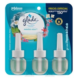 Glade Aromatizante para Hogar Eléctrico Paraíso Azul, 3 Repuestos de 21 ml