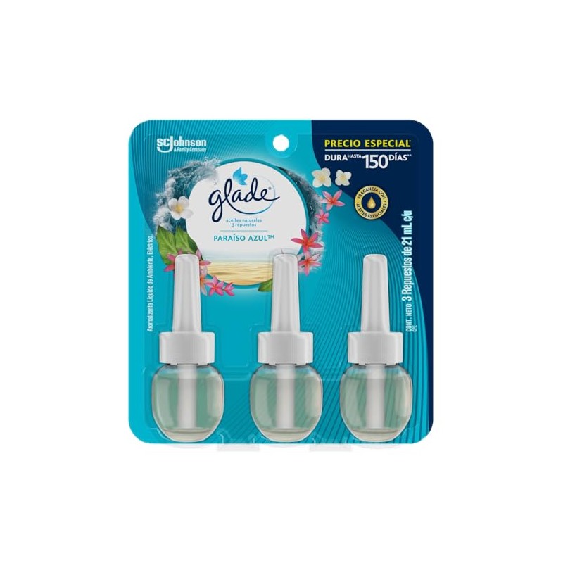 Glade Aromatizante para Hogar Eléctrico Paraíso Azul, 3 Repuestos de