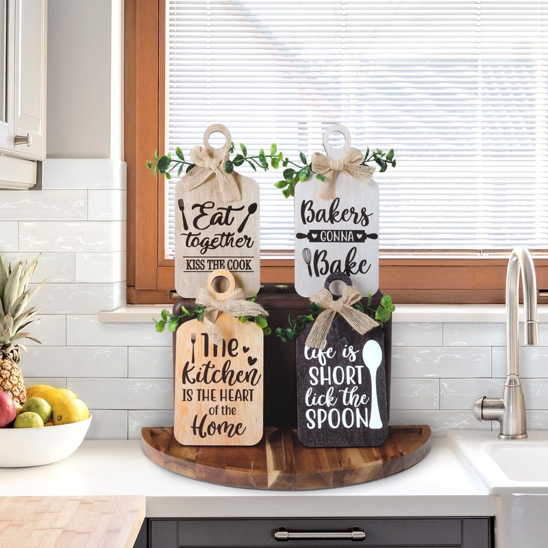 decalmile 4 pieces Kitchen Wooden Hanging Signs Rustic Wood Bar