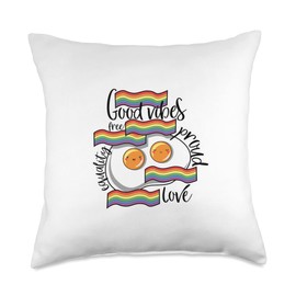 Good Vibes Equality Free Proud Love Eggs Breakfast Good Vibes Equality Free Proud Love Throw Pillow, 18x18, Multicolor