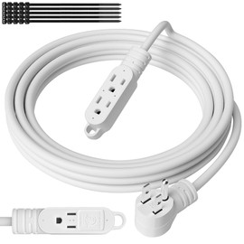 3 Prong Power Extension Cord with Multiple Outlets 10 FT, 16/3 Gauge Multi 3 Outlet Wire, 90 Degree Angled Male Plug, 16 AWG Grounded Wire (13A 125V 1625W), ETL Listed, White Cable with 25 Cable Ties