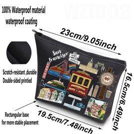 WZMPA San Francisco Bolsa de cosméticos de viaje regalo de San Francisco, regalo de recuerdo de San Francisco, bolsa de maquillaje con cierre, bolsa de San Francisco, San Francisco-BL, Bolsa de cosméticos