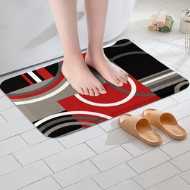 Geometric Soft Fleece Door Carpet Barclay Arcs Shapes Polyester Bath Rug Kids Boys Girls Modern Bathroom Rug Mat Red Black Grey for Bathroom Floor Indoor Doormat,20x32 Inch