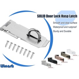 Litensh 4 Inch Door Hasp Latch Lock, 304 Stainless Steel Safety Packlock Clasp Door Clasp Hasp Lock Latch Hinges Lock for Door Silver