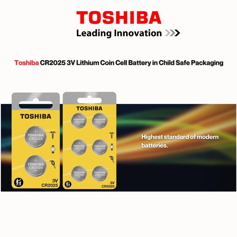 TOSHIBA CR2025 3V Lithium Coin Cell Child Resistant Blister Package