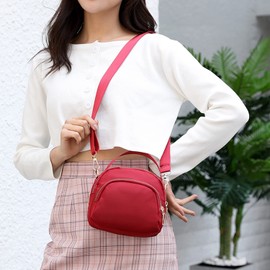 Cross Body Phone Bag Women, Women Girls Zipper Cross Body Phone Bags,Nylon Wallet Shoulder Bag,4 Layers Zipper Cellphone Purse with Adjustable Strap. (Red 6)