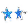 925 Sterling Silver Blue Turquoise-Tone Simulated Opal Starfish Stud Earrings