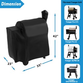 600D Heavy Duty Waterproof Wood Pellet Grill Smoker Cover for Traeger Pro 22 Series & Pro 575, Lil' Tex Grill and More, UV Resistant Full Length BBQ Grill Cover All Weather Protection, Black