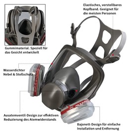Faburo Full Face Mask Set, Respirator Mask, Reusable, Gas Mask, Dust Mask, Protective Mask, Respirator Mask, Gas Vapours for Painting, Dust, Grinding, Cutting and Welding