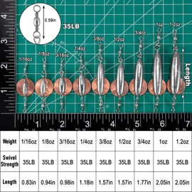 Dr.Fish 10 Pack Trolling Sinkers in-line Sinker with Double Swivel Saltwater Fishing Lead Weight Drop Sinker Salmon Walleye Freshwater 1.2oz