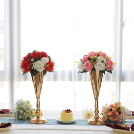 2 centros de mesa para decoración de mesa, flores de metal de 14.4 pulgadas, jarrón dorado pequeño, Navidad, aniversario, fiesta de cumpleaños, decoración del hogar, arreglo floral