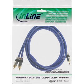 InLine® 1m Premium 2x RCA Male to 3.5mm Male Audio Cable with Golden Contacts