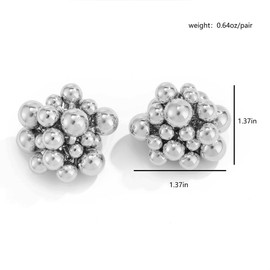 Chunky Gold Cluster Beads Dangle Earrings for Women Vintage Geometric Beaded Large Earring Fashion Prom Party Statement Jewelry Silver Puffy Accessories (Silver)